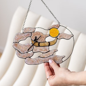 Fused Glass Suncather Rover in Clouds. Kitchen decor, funny wall sun catcher, nursery decor, window hangings, Mother's gift