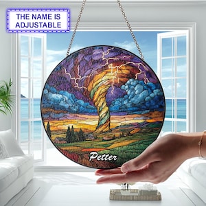 Tornado Stained Glass Suncatcher, Handmade Window Hanging Decor, Storm Stained Glass Art, Weather Suncatcher, Custom Nature Suncatcher