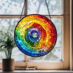 Rainbow Spiral Stained Glass Suncatcher: Handmade Window Art