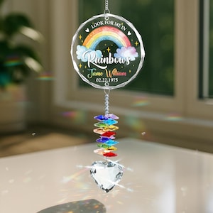 Look For Me In Rainbows Personalized Crystal Suncatcher, Memorial Gift, Loss of Father Gift, Memorial Suncatcher, Rainbow Suncatcher
