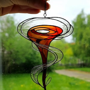 Stained Glass Tornado Suncatcher: Handmade Storm Cloud Window Hanging