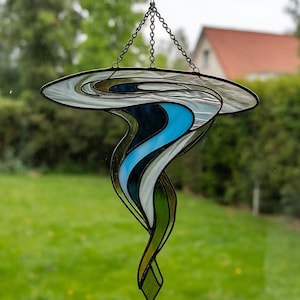 Stained Glass Tornado Suncatcher: Handmade Storm Cloud Window Hanging