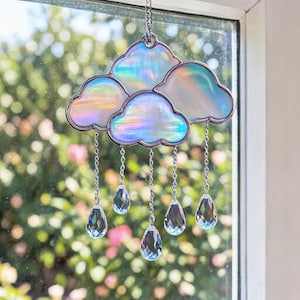 Stained Glass Cloud Suncatcher – Raindrop Window Hanging