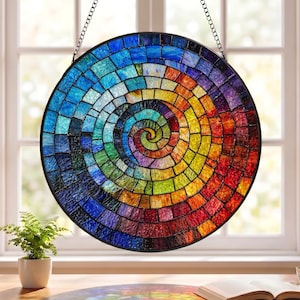 Rainbow Spiral Stained Glass Suncatcher Rainbow Window Hanging Rainbow Glass Art Birthday Gift for Mom S15