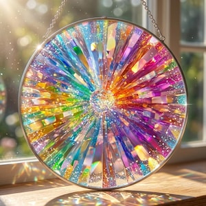 Rainbow Suncatcher Crystal Prism, Holographic Stained Glass Window Hanging, Summer Home Decor, Unique Gardening Gift for Mom or Grandma