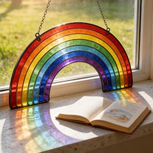 Handcrafted Rainbow Stained Glass Art - 7-Color Suncatcher | Whimsical Boho Decor | Unique Gift for Fans of Rainbows & Stained Glass