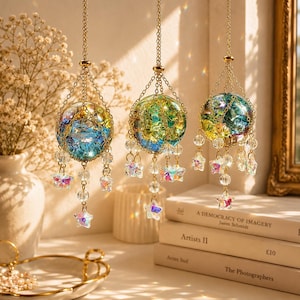Crystal Ball Suncatcher, Hanging Crystal Sun Catcher, Rainbow Maker Decor, Boho Window Hanging, Celestial Room Decor, Gift for Her