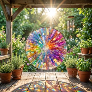 Rainbow Sunburst Suncatcher, Prism Window Hanging, Colorful Light Catcher, Boho Decor, Positive Energy Gift