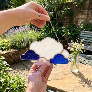 Custom Stained Glass Cloud Suncatcher, Personalized Cloud Window Hanging, Handmade Glass Window Art